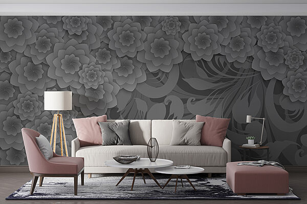 Desenho floral cinzento e branco Desenho floral cinzento e branco