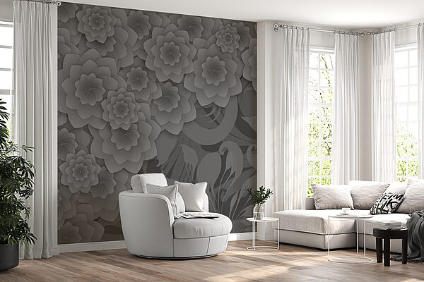 Desenho floral cinzento e branco Desenho floral cinzento e branco