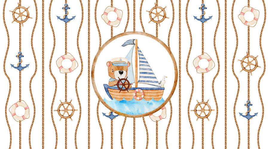 Papel de parede Pintura a aguarela de um urso num barco - Image 8