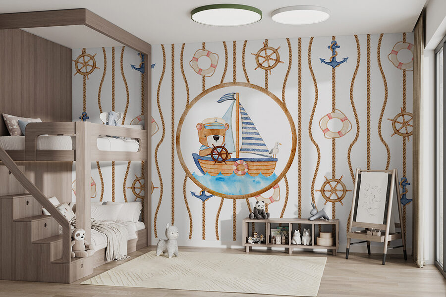 Papel de parede Pintura a aguarela de um urso num barco - Image 2