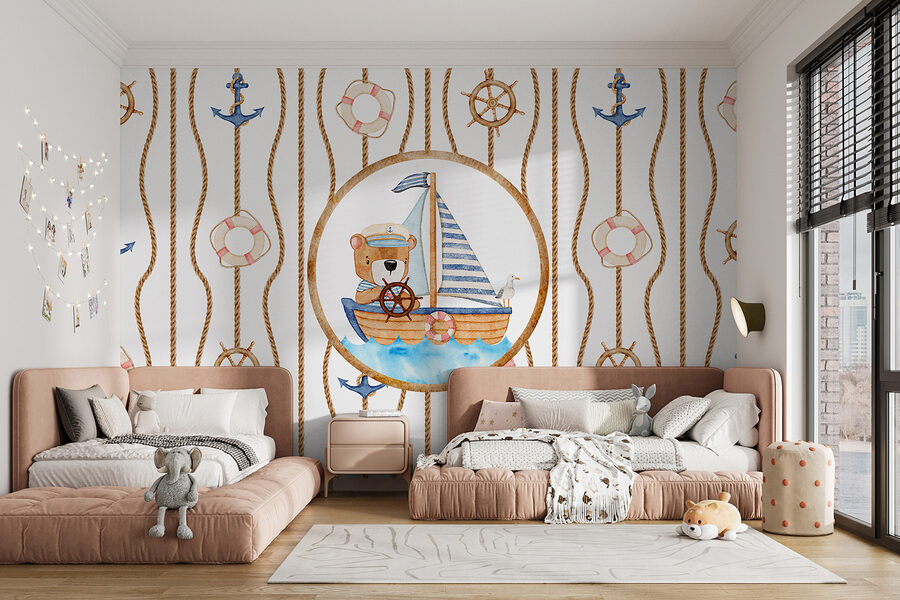 Papel de parede Pintura a aguarela de um urso num barco - Image 3