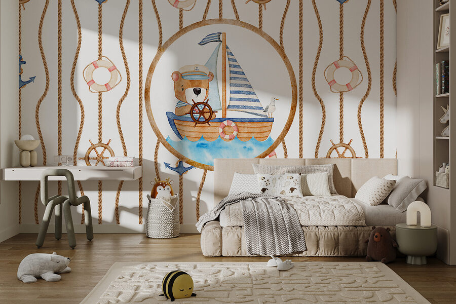 Papel de parede Pintura a aguarela de um urso num barco - Image 4