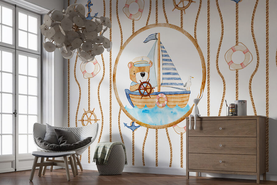 Papel de parede Pintura a aguarela de um urso num barco - Image 5