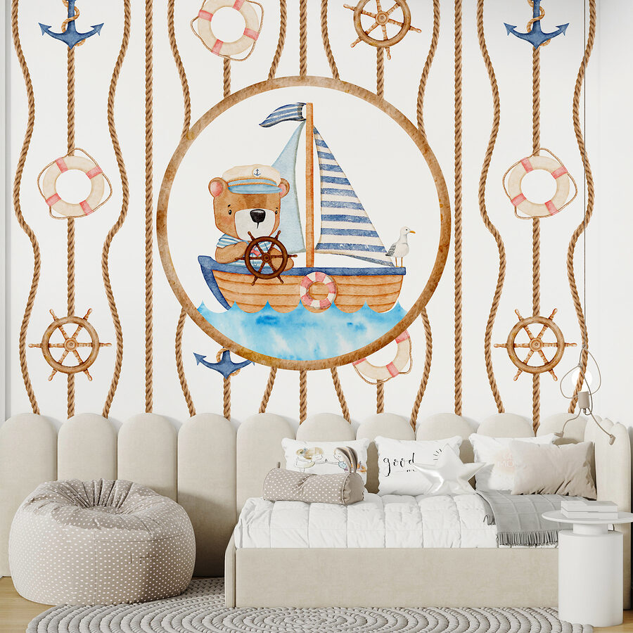 Papel de parede Pintura a aguarela de um urso num barco - Image 6
