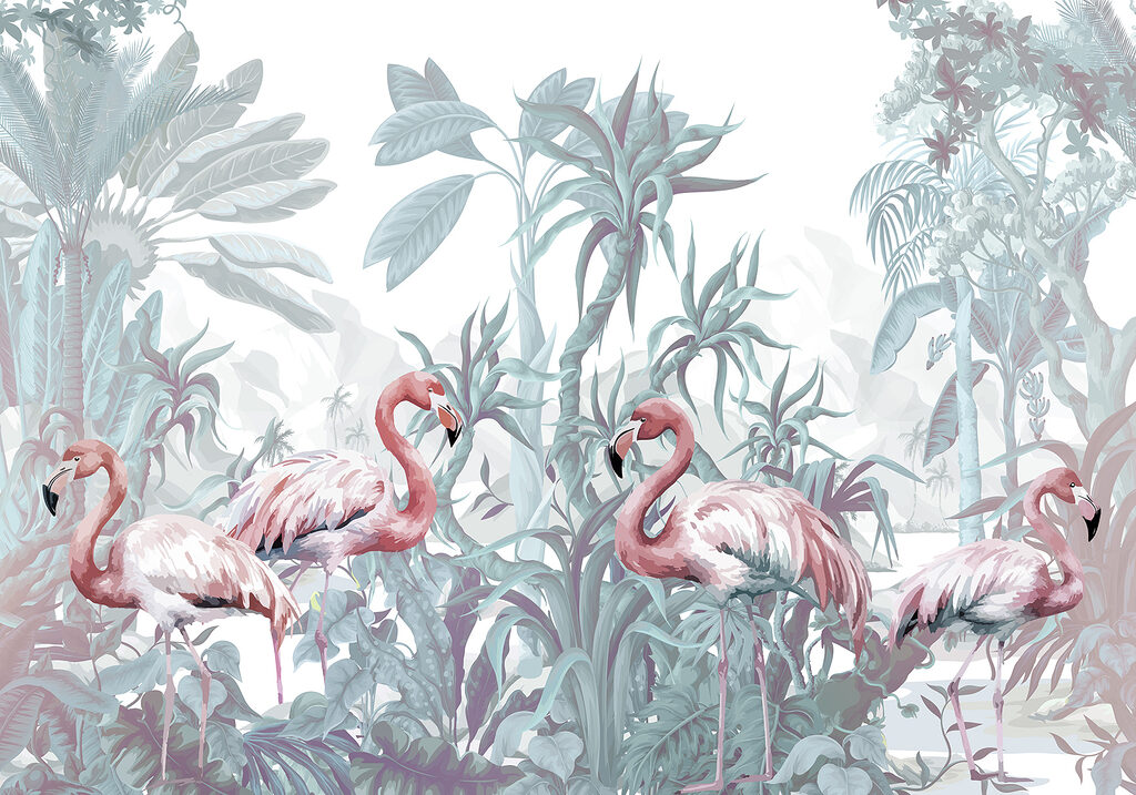Grupo de flamingos numa selva Grupo de flamingos numa selva