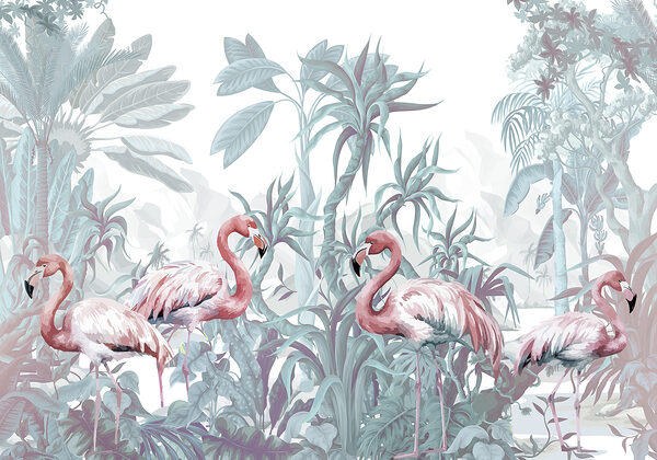 Grupo de flamingos numa selva Grupo de flamingos numa selva