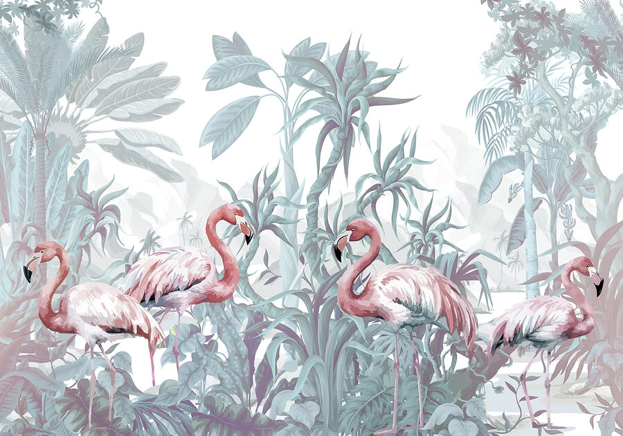Papel de parede Grupo de flamingos numa selva - Image 7