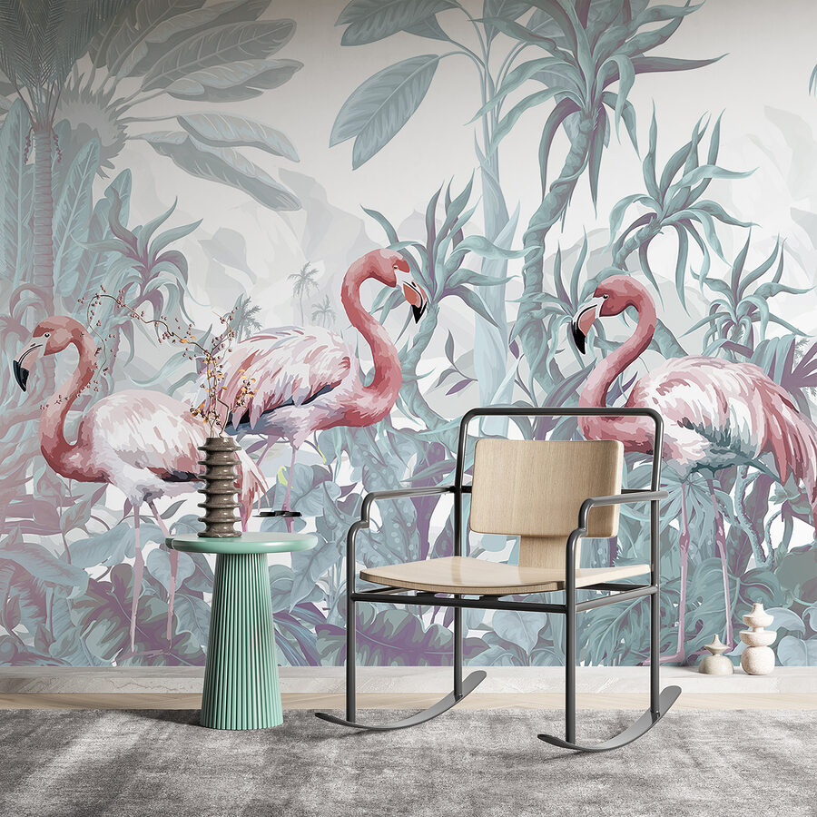 Papel de parede Grupo de flamingos numa selva - Image 3