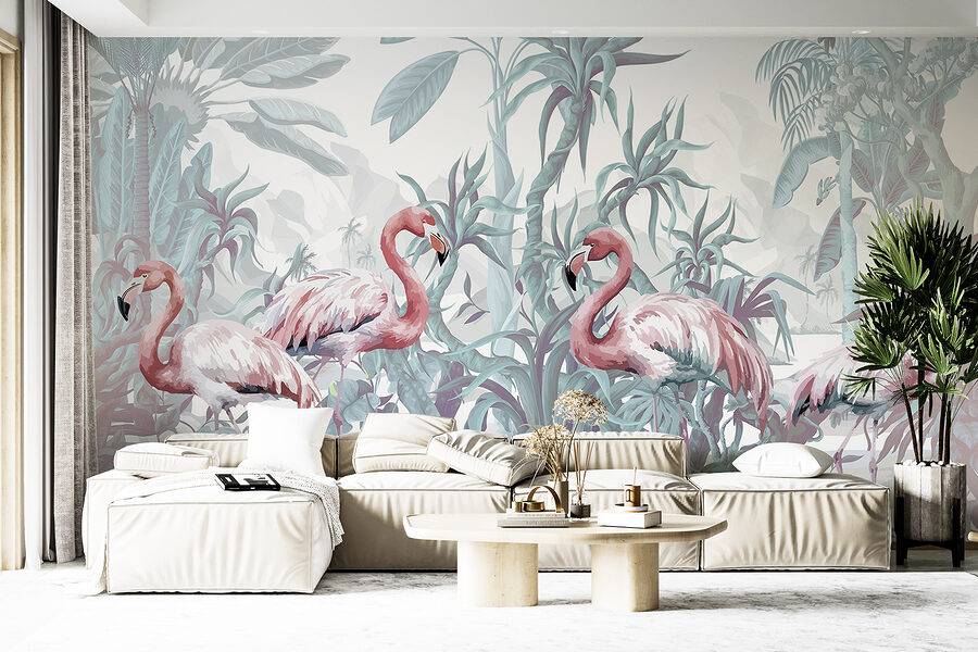 Papel de parede Grupo de flamingos numa selva - Image 4