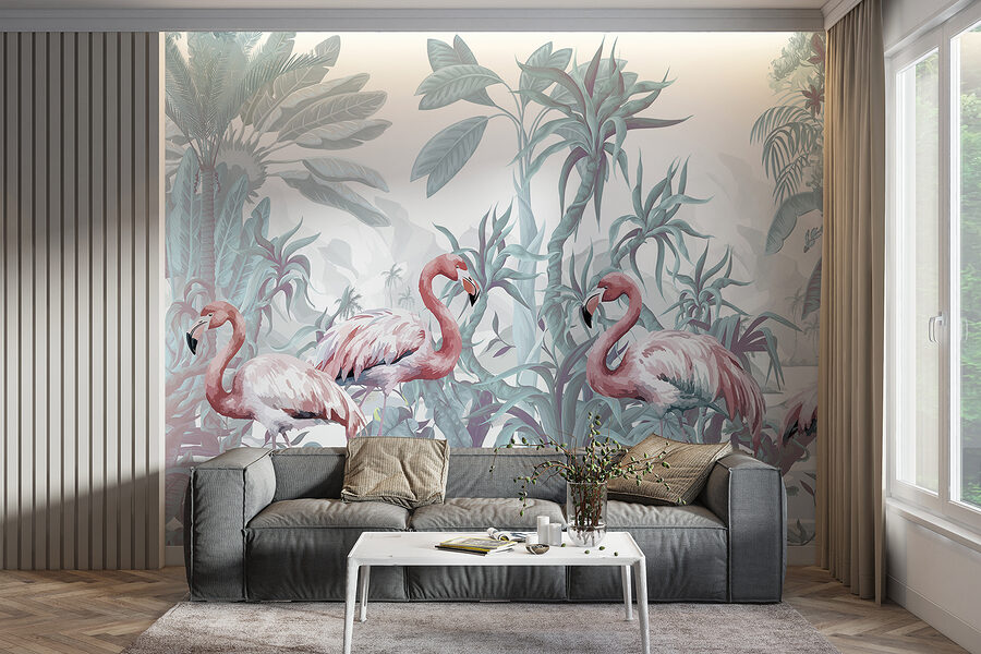 Papel de parede Grupo de flamingos numa selva - Image 5
