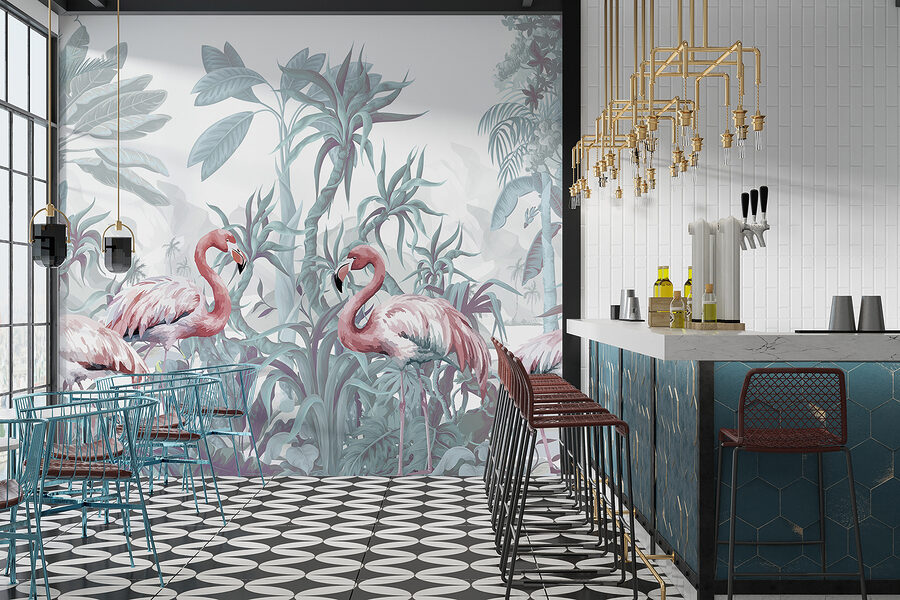 Papel de parede Grupo de flamingos numa selva - Image 6