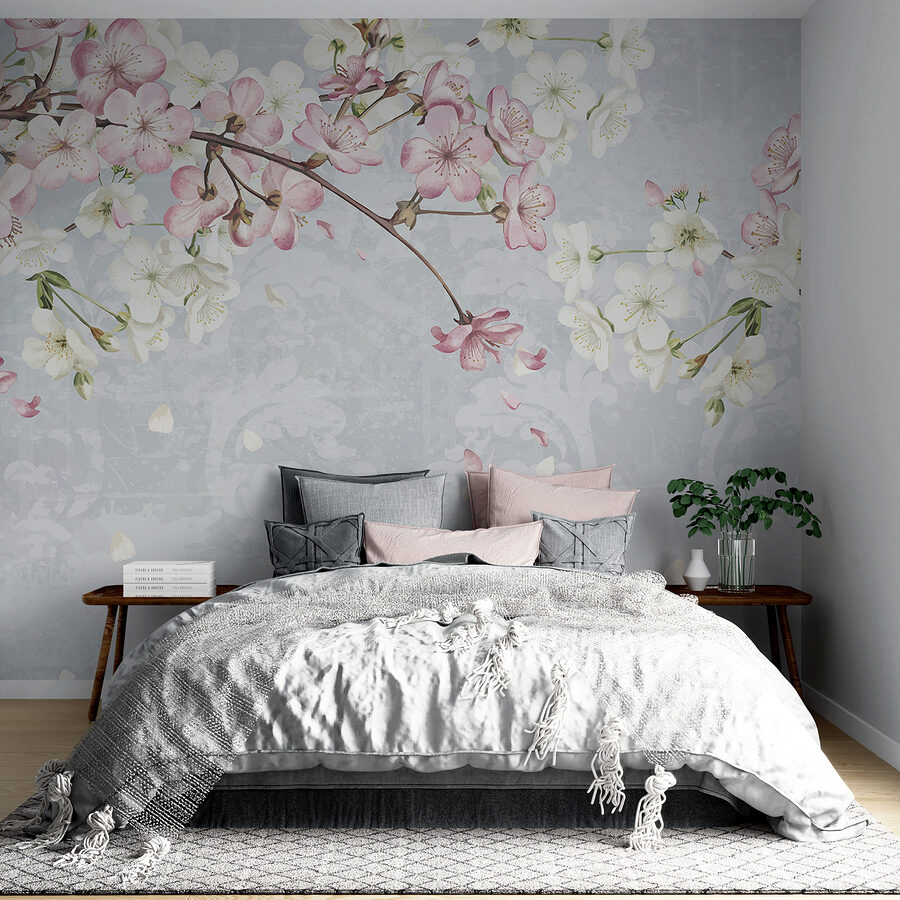 Ramo com flores brancas e cor-de-rosa