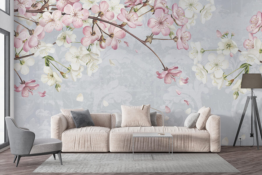 Ramo com flores brancas e cor-de-rosa