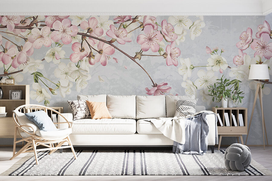 Ramo com flores brancas e cor-de-rosa