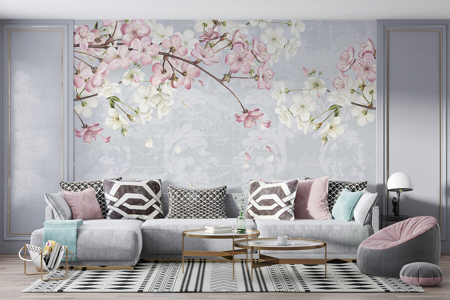 Ramo com flores brancas e cor-de-rosa