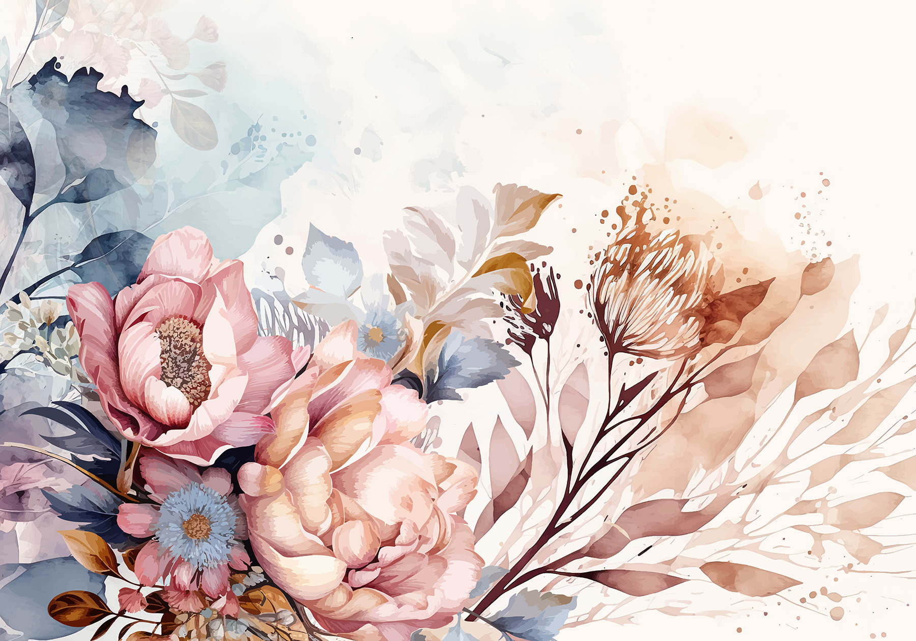 Painting of flowers and leaves Painting of flowers and leaves