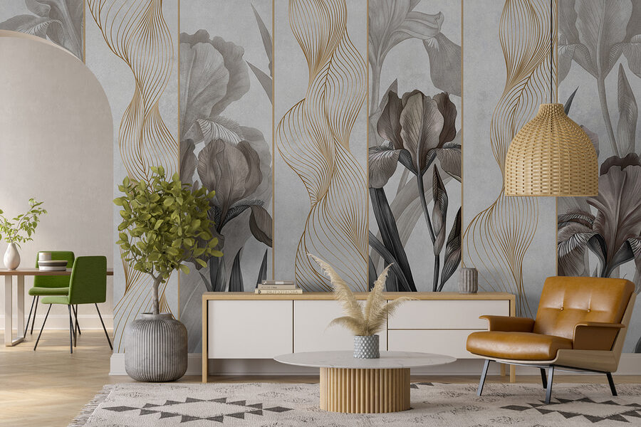 Papel de parede Ondas elegantes e design floral