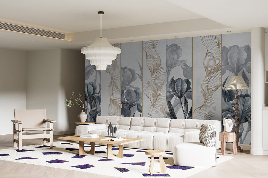Papel de parede com flores e linhas