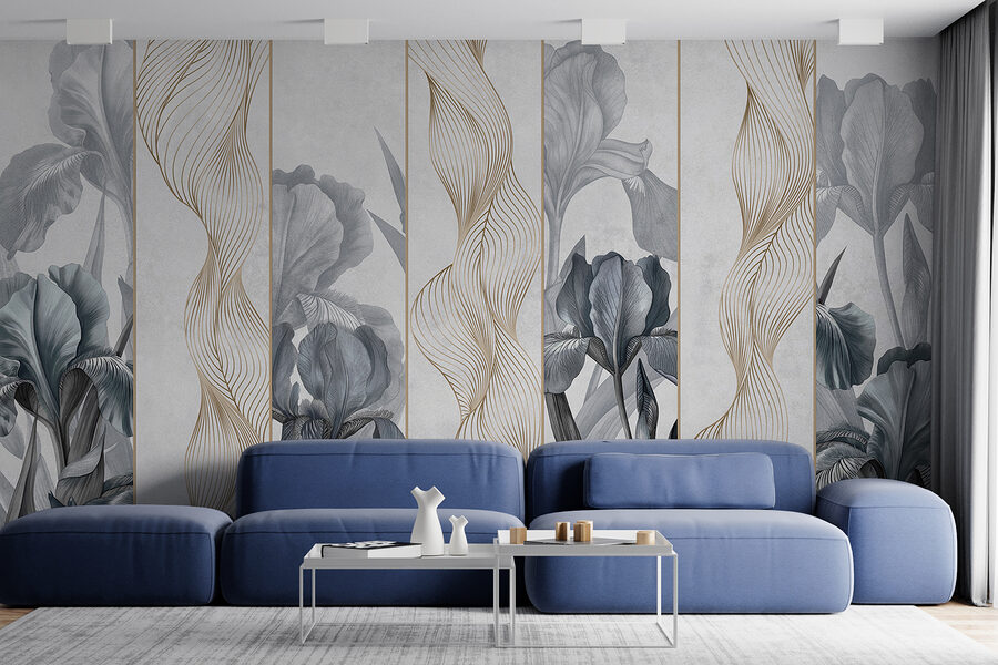 Papel de parede com flores e linhas