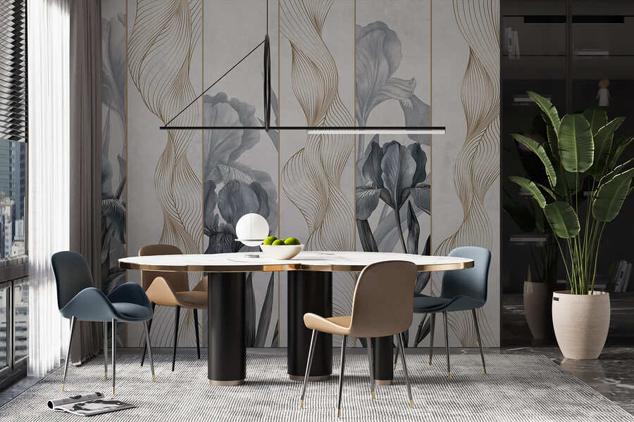 Papel de parede com flores e linhas