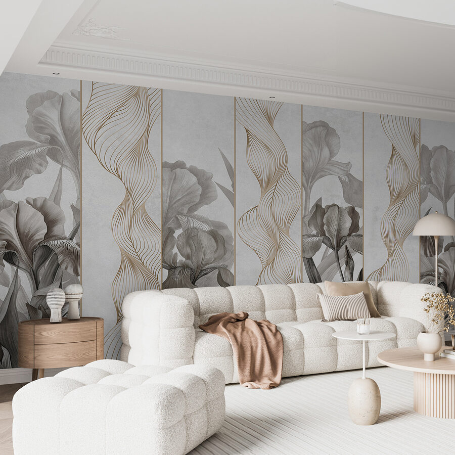 Papel de parede com flores e linhas