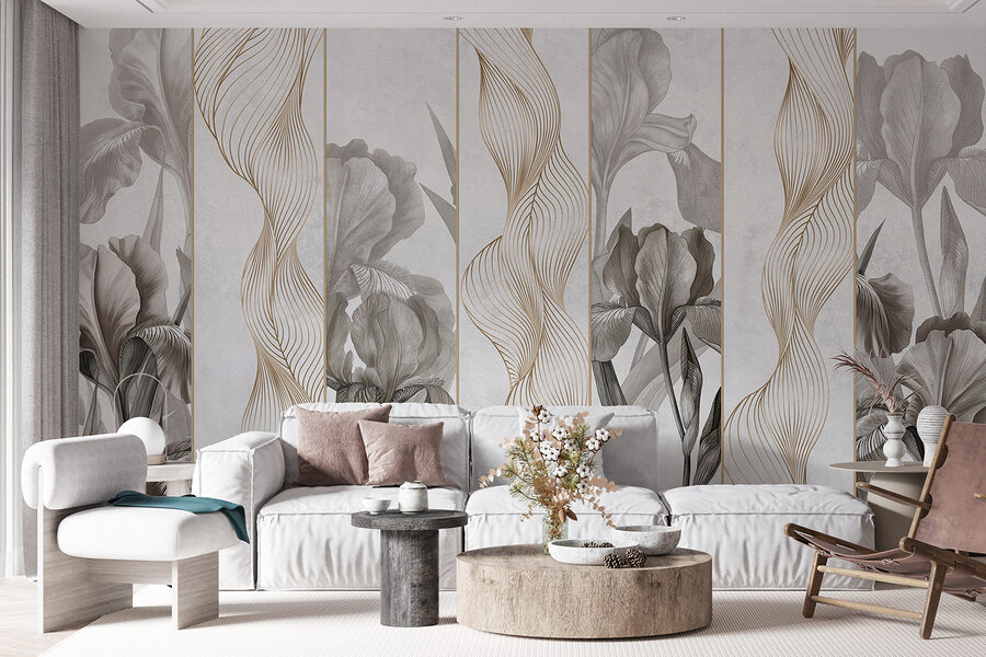 Papel de parede com flores e linhas