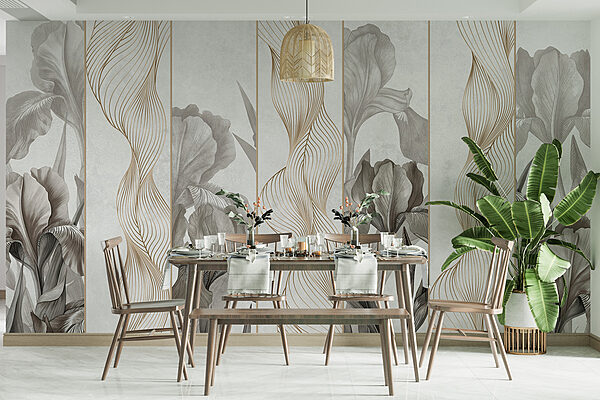 Papel de parede com flores e linhas Papel de parede com flores e linhas
