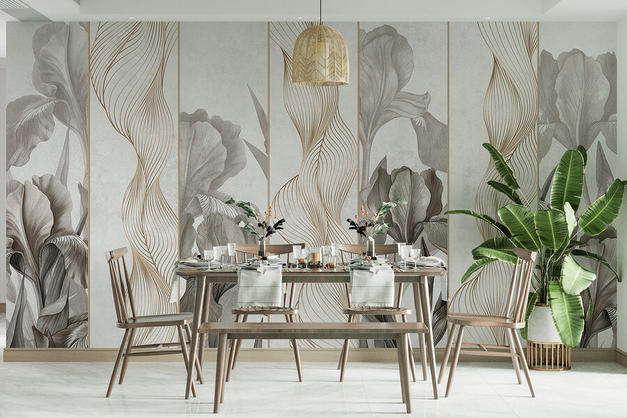 Papel de parede com flores e linhas