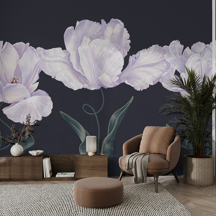 Fileira de flores brancas com folhas verdes