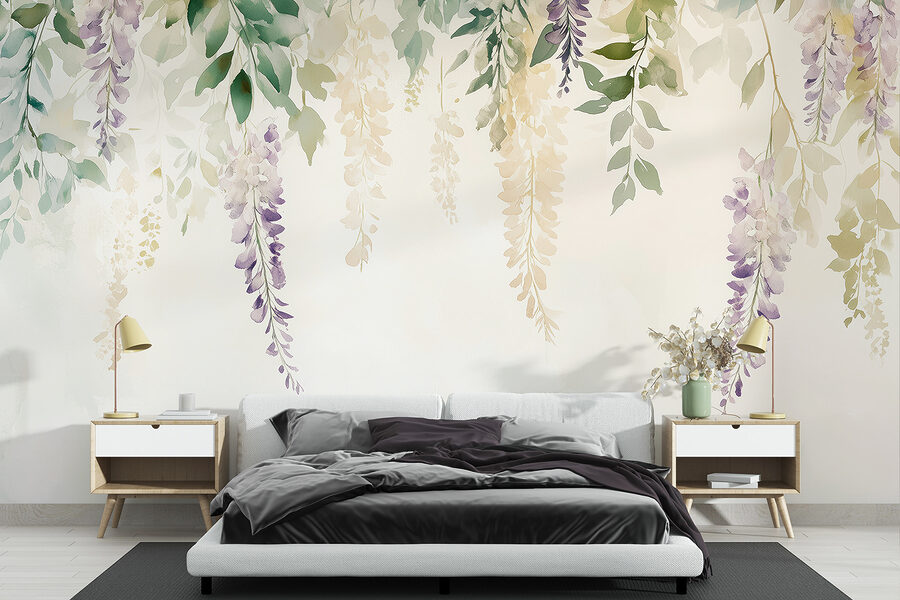 Pintura de flores e folhas