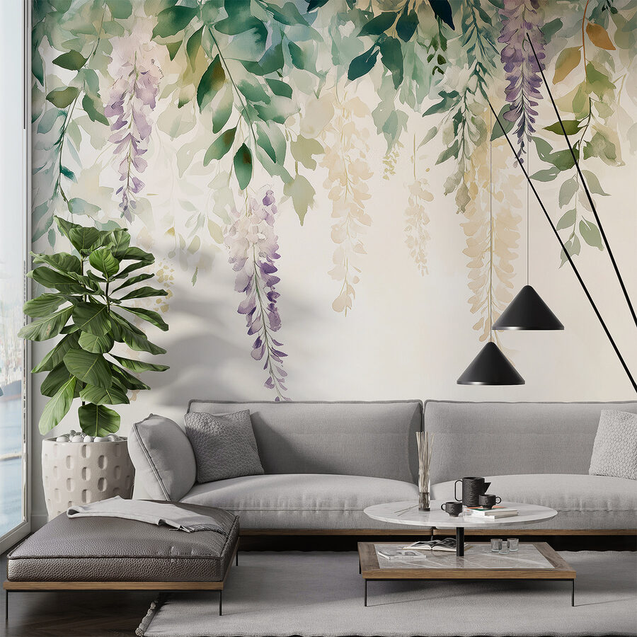 Pintura de flores e folhas