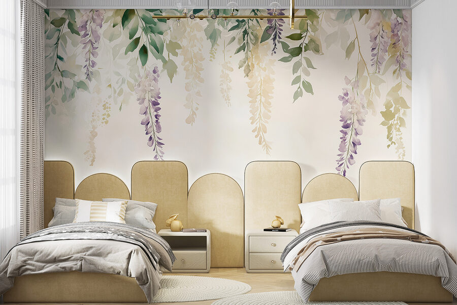Pintura de flores e folhas