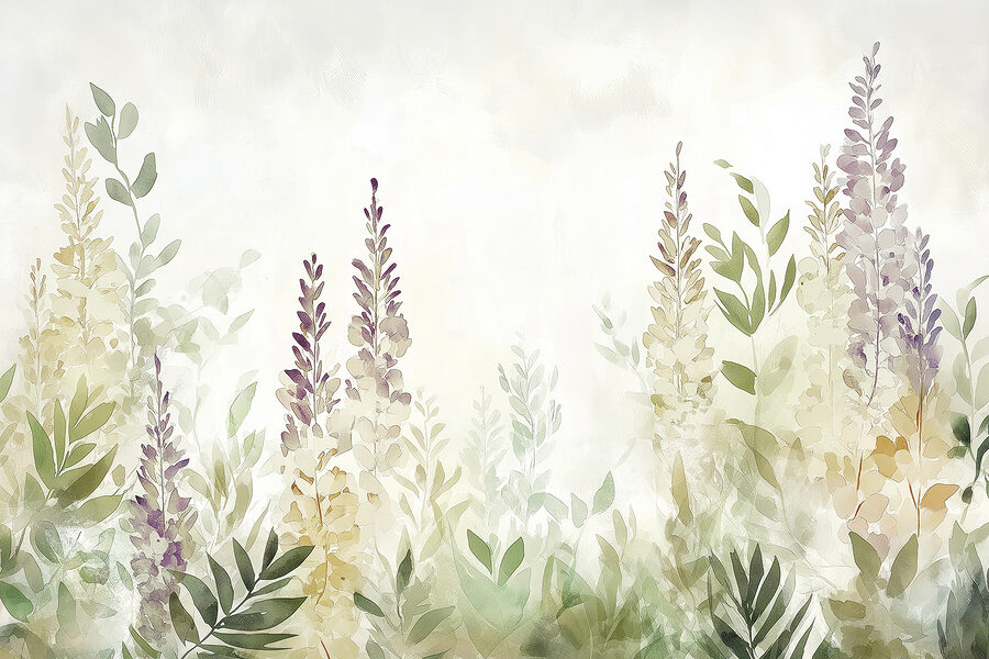 Pintura de flores e folhas