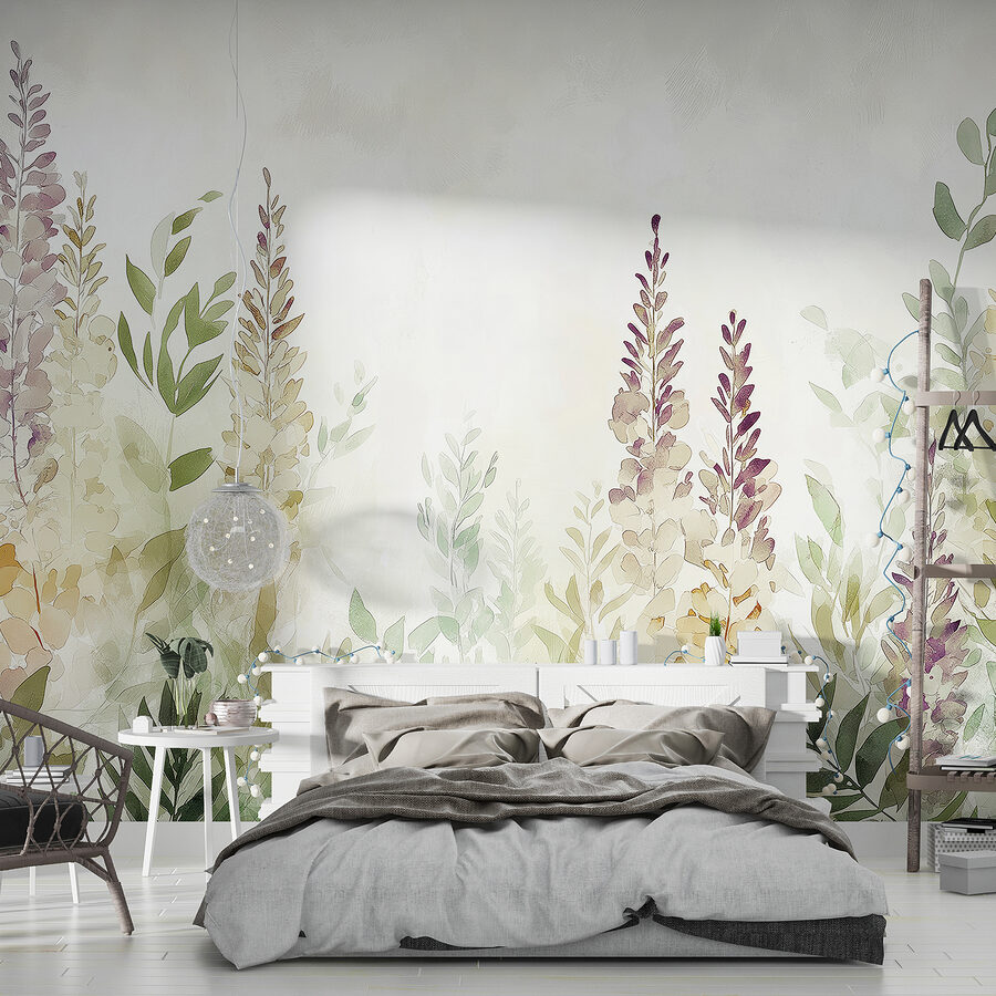 Pintura de flores e folhas