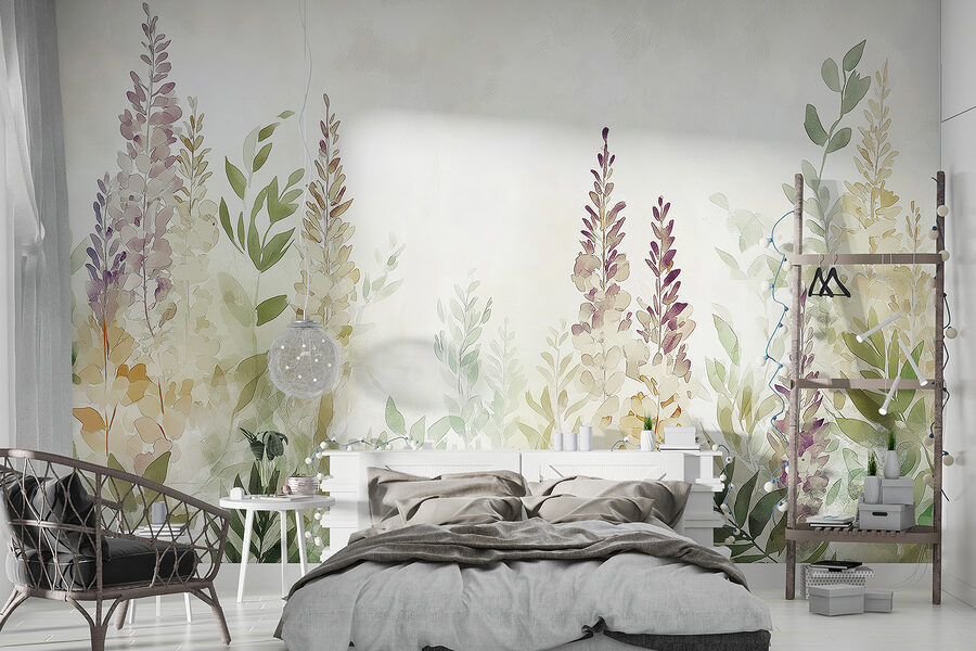 Pintura de flores e folhas