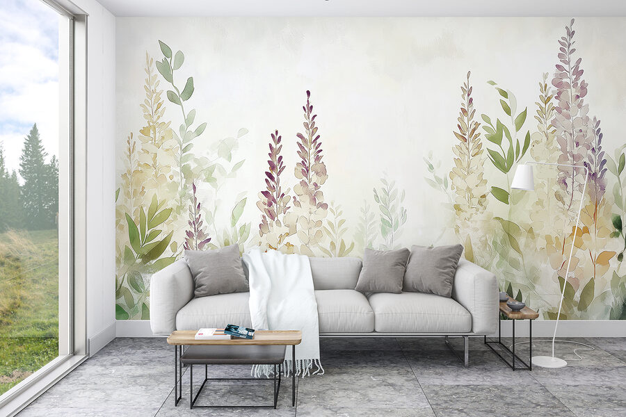 Pintura de flores e folhas