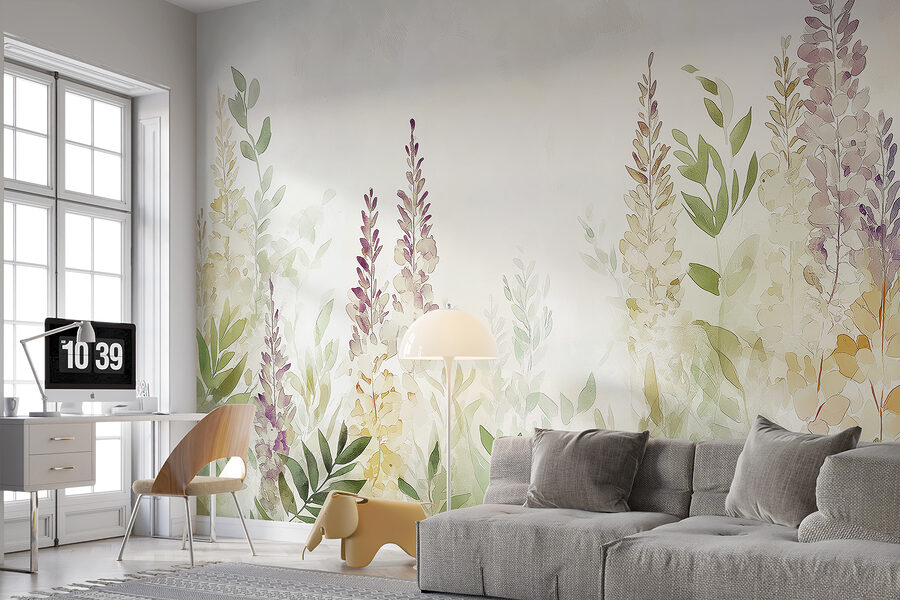 Pintura de flores e folhas
