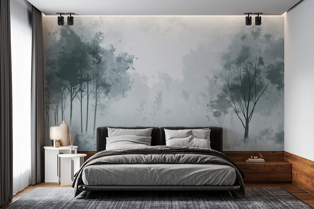 Foggy forest with trees Foggy forest with trees