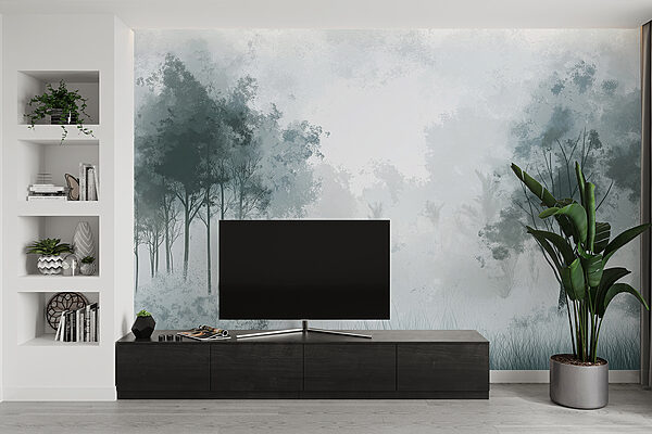 Foggy forest with trees Foggy forest with trees