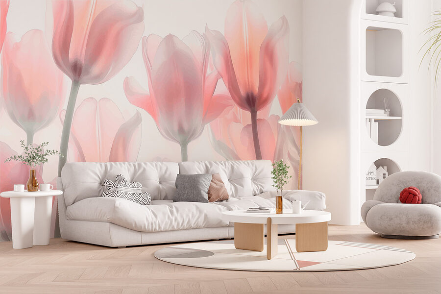 Papel de parede Grupo de flores cor-de-rosa