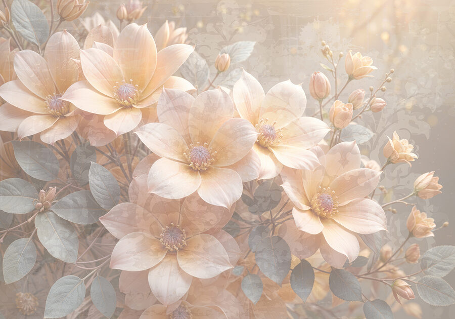 Grupo de flores com folhas