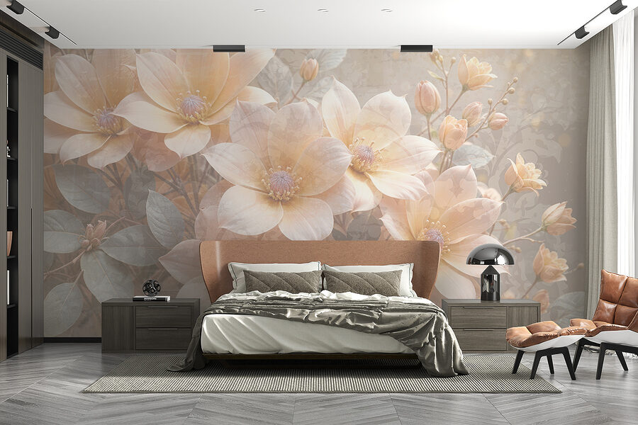 Grupo de flores com folhas