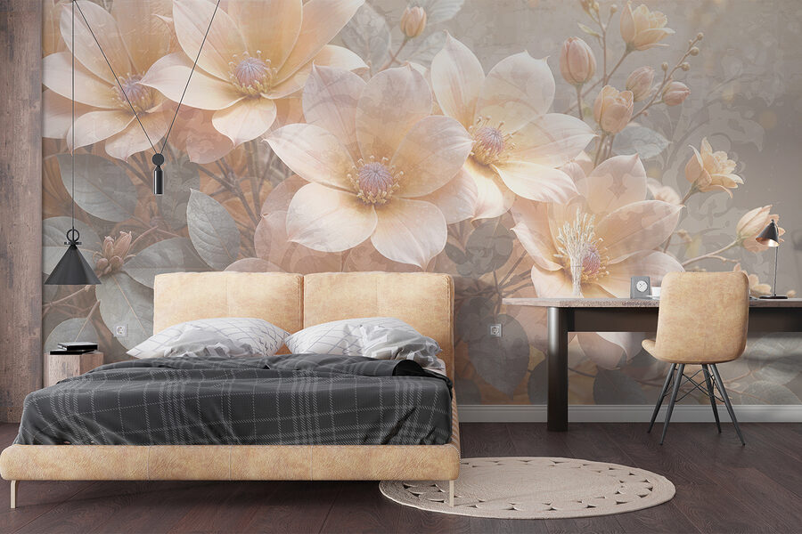 Grupo de flores com folhas