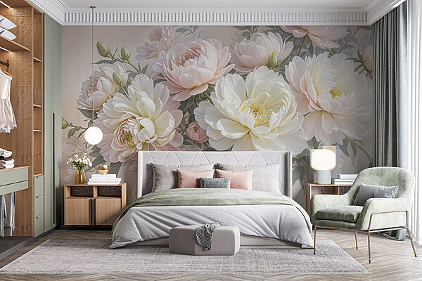 Papel de parede Papel de parede Grupo de flores brancas e cor-de-rosa (REF: w08276)