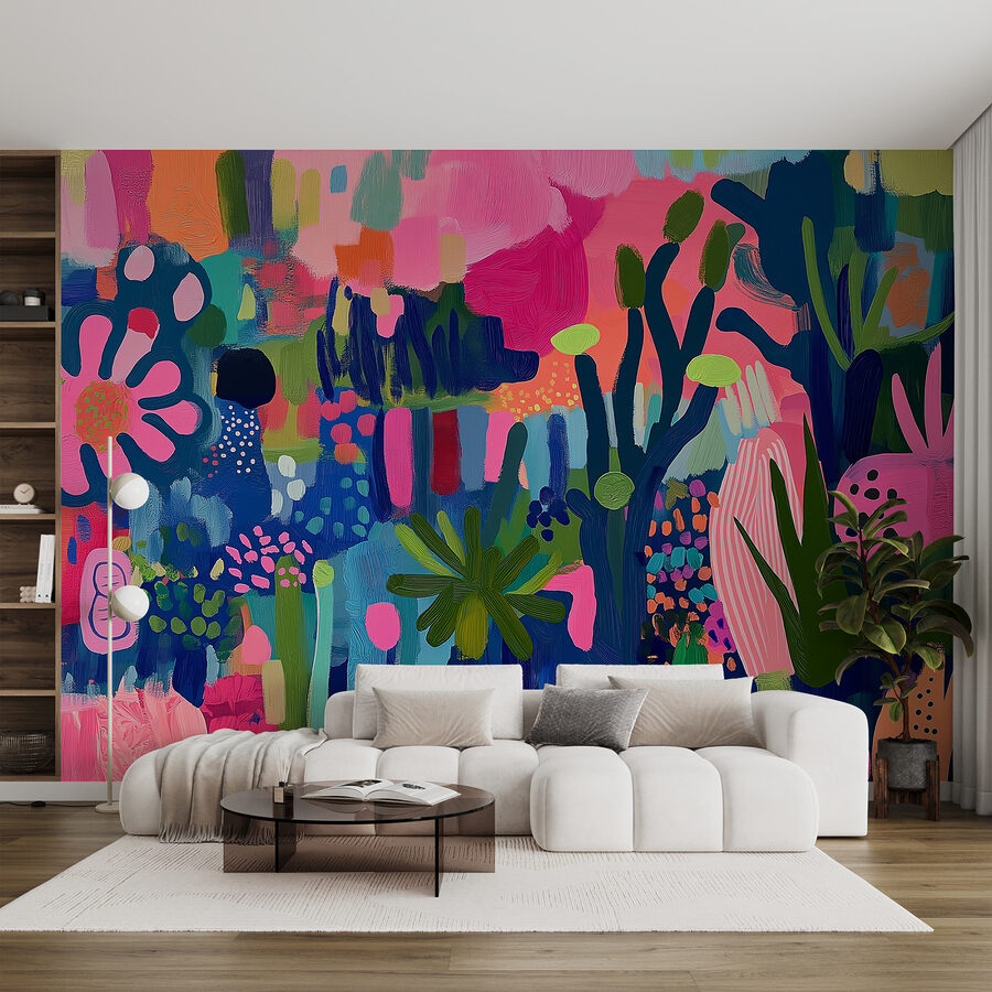 Pintura colorida de plantas e flores