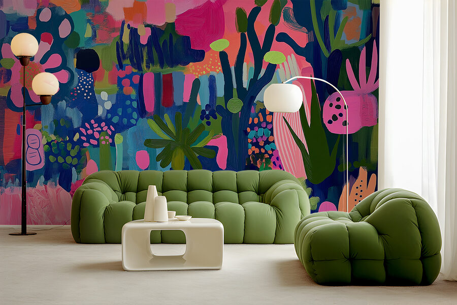 Pintura colorida de plantas e flores