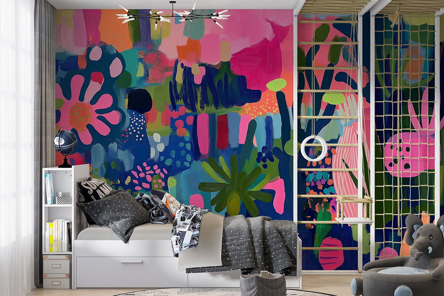 Pintura colorida de plantas e flores