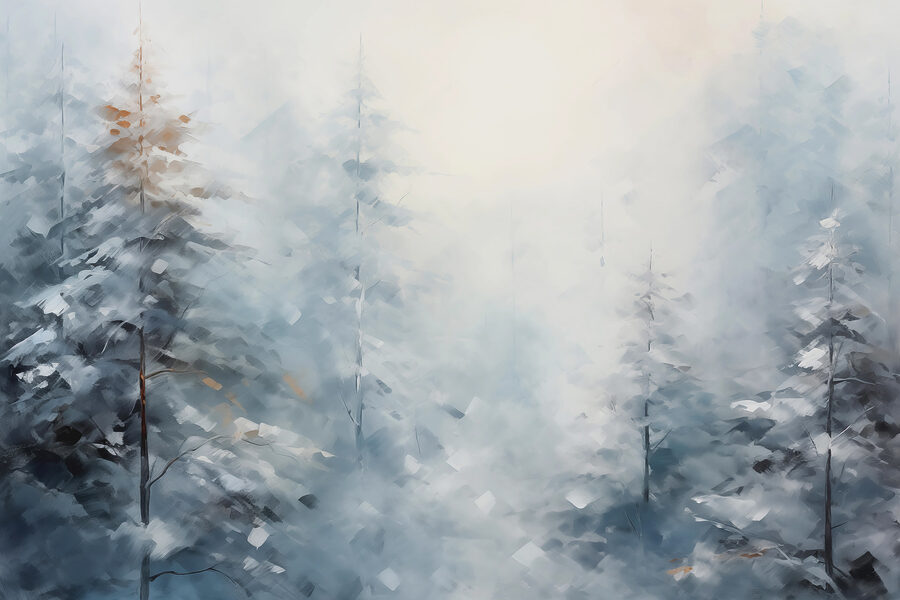 Árvores cobertas de neve numa floresta