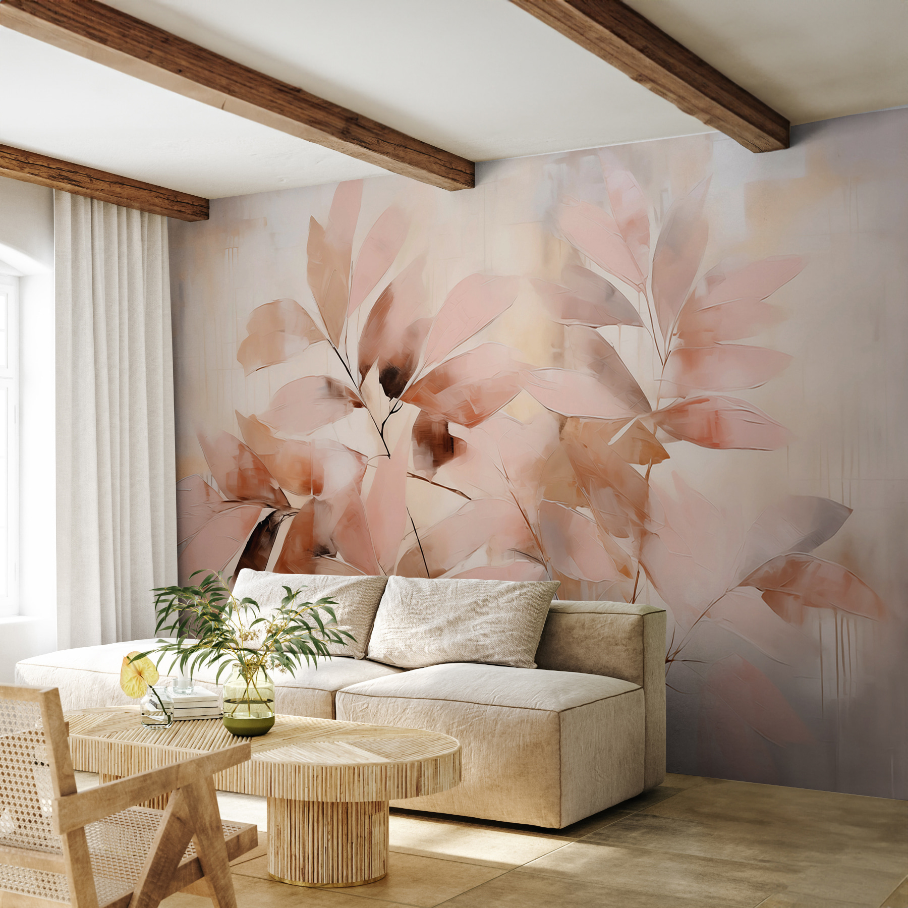 Painting of leaves on a white surface Painting of leaves on a white surface