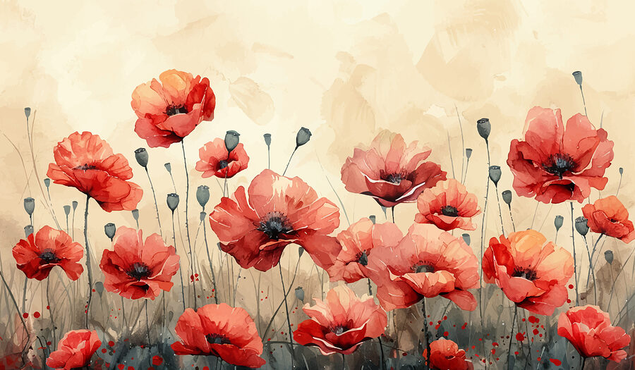 Pintura de flores vermelhas